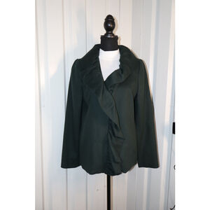 Milly of New York Womens Dark Green Wool Blend Ruffle Collar Pea Coat Size 6